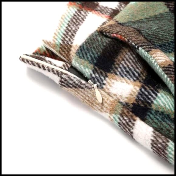 Wool Plaid Skirt High Waist A-Line Pleated Midi Casual Fall Winter - Picture 3 of 6